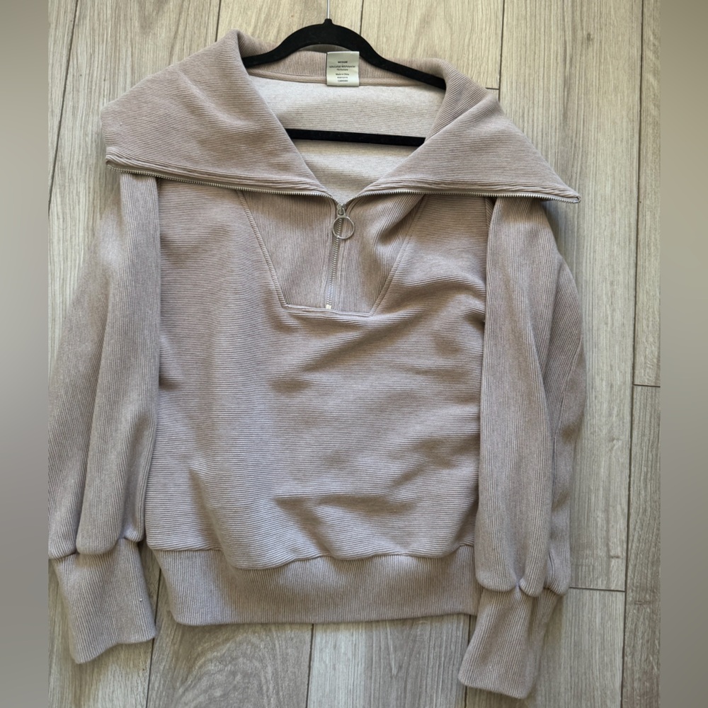 Varley Taupe Cowl Neck Sweater with Zipper